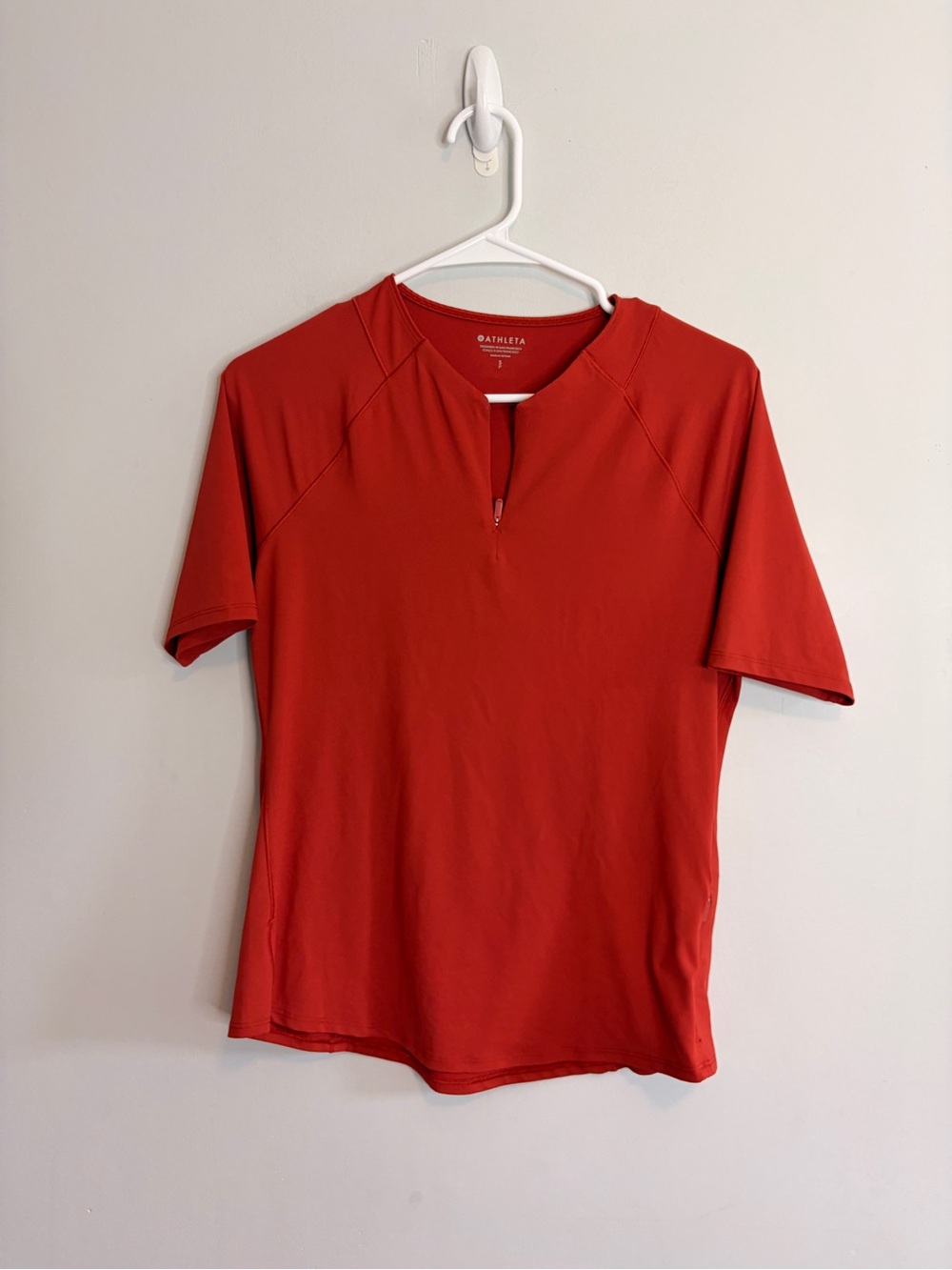 Athleta Orange Short-Sleeve Zip-Front Training Workout Shirt